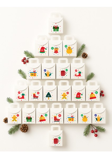 Beyaz Yılbaşı Advent Calendar 25 Adet Boş Hediye Kutusu Seti 10X15X5,5 cm – Mini Sürpriz Kutular fiyatları
