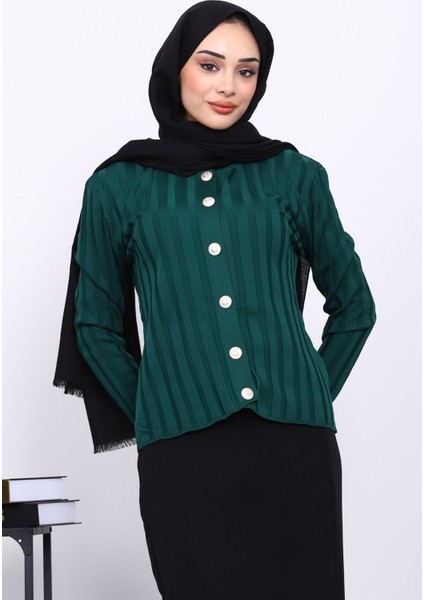 Zümrüt Yeşili Soğuk İplik Düğmeli Hırka modelleri