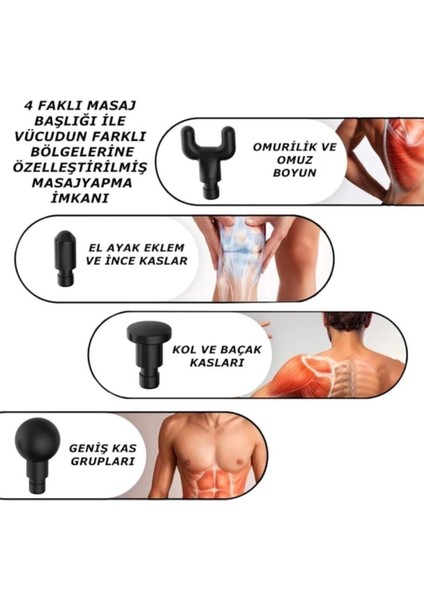 Buğz Masaj Tabancası Sporcu Masaj Aleti 4 Başlıklı Şarjlı 6 Fonksiyon