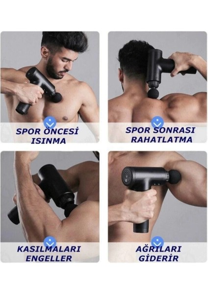 Buğz Masaj Tabancası Sporcu Masaj Aleti 4 Başlıklı Şarjlı 6 Fonksiyon