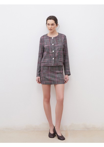 Dar Fit Ekose Tüvit Mini Etek