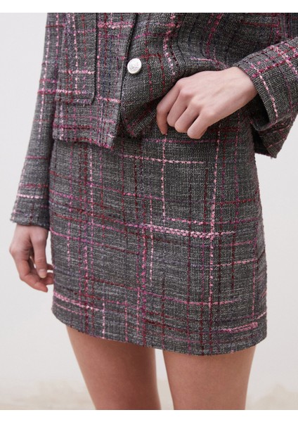 Dar Fit Ekose Tüvit Mini Etek modelleri