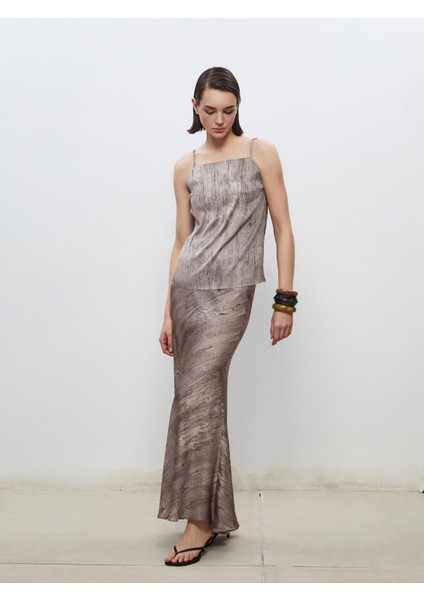 Loose Fit Dokulu Saten Etek