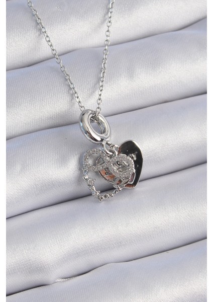 316L Çelik Gümüş Renk Zirkon Taşlı Sonsuzluk Kalp Figür Charm Model Kadın Kolye fiyatları