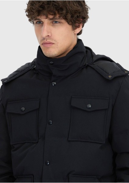 Siyah Regular Fit Kapüşonlu Casual Dokuma Mont modelleri