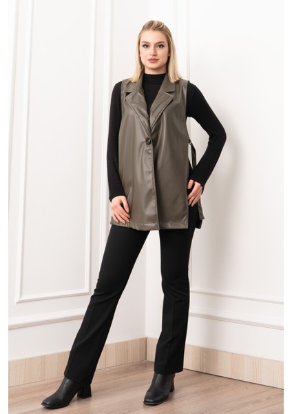 Arden Luxe Deri Şardonlu Uzun Yelek 9086