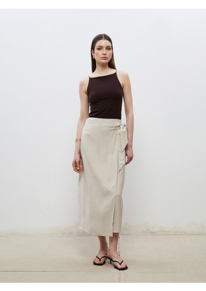 Beli Lastikli Modal Dokulu Bağlamalı Etek