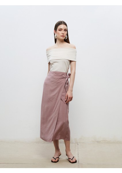 Beli Lastikli Modal Dokulu Bağlamalı Etek