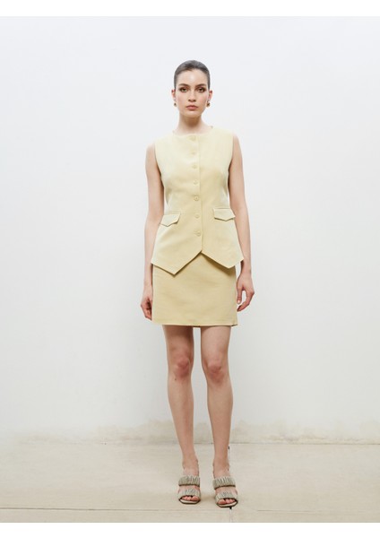 Beli Fermuarlı Keten Görünümlü Mini Etek