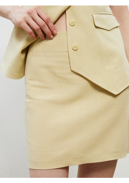 Beli Fermuarlı Keten Görünümlü Mini Etek modelleri