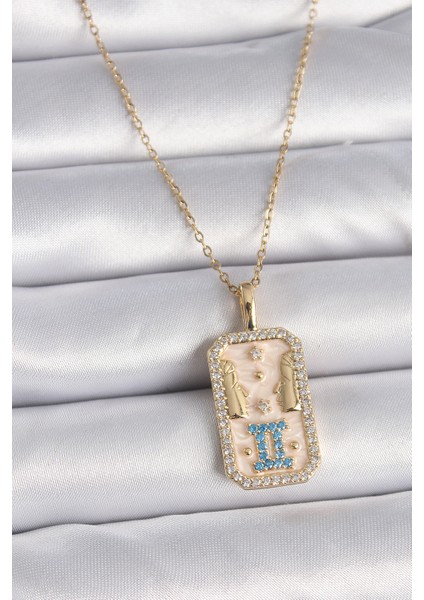 316L Çelik Gold Renk Zincir Ikizler Burcu Zirkon Taşlı Kadın Kolye fiyatları