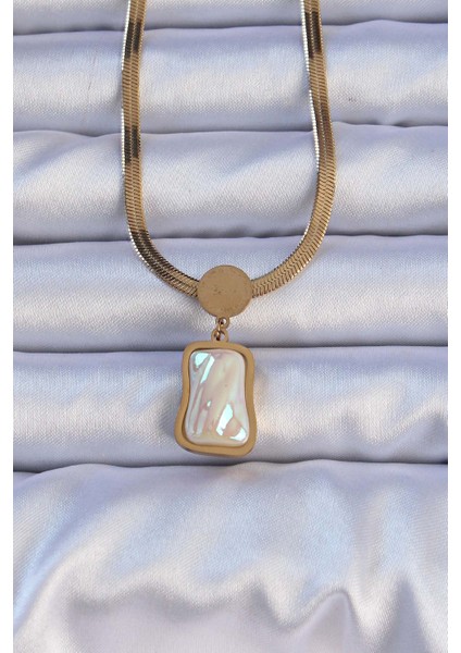 316L Çelik Gold Renk Italyan Zincir Ezme Taşlı Kolye fiyatları