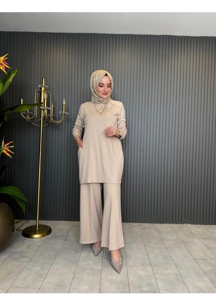1 Sınıf Esnek Kumaş Alt Üst Takım-Oysho bej