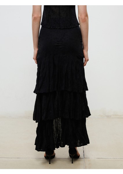 Beli Fermuarlı Desenli Fırfırlı Katkat Etek fırsatları