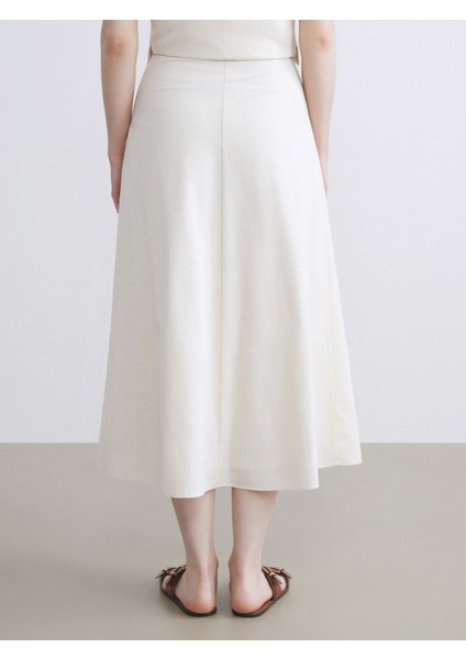 Beli Kemerli A Kesim Keten Karışımlı Etek modelleri