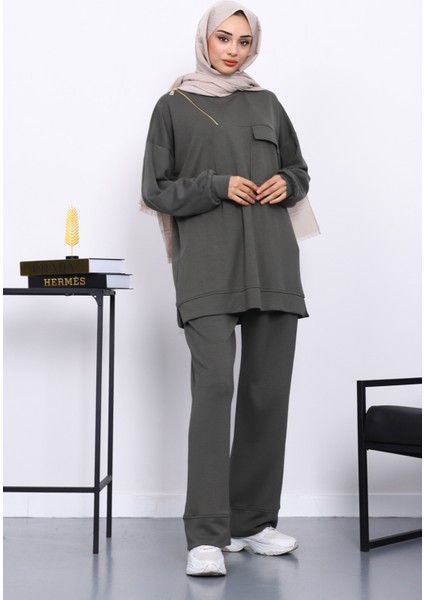 Haki Tek Cepli Tunik Pantolonlu Modal Takım fiyatları