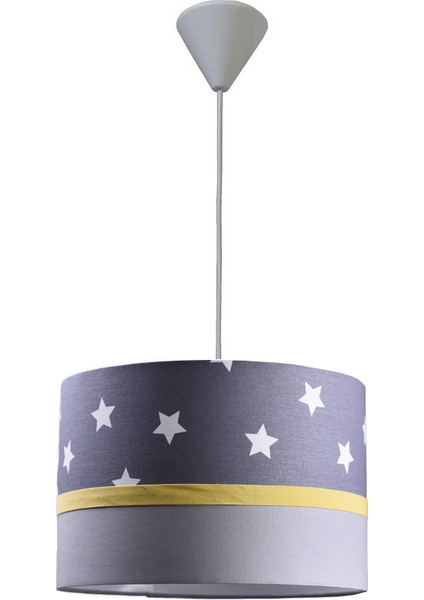 Gri Yıldızlı Gri Sarı M-347 Kumaş Kaplama Çocuk Odası ve Bebek Odası Avize Sarkıt fiyatları