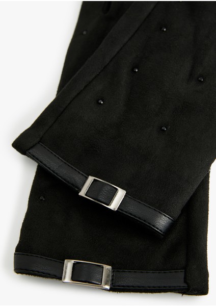 Kemer Detaylı Taşlı Süet Görünümlü Eldiven modelleri