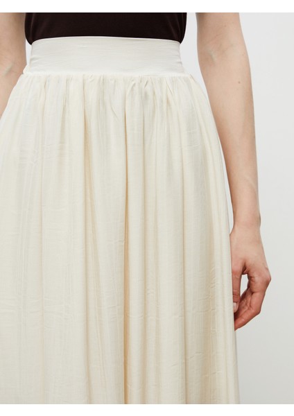 Beli Lastikli Keten Görünümlü Pileli Etek modelleri