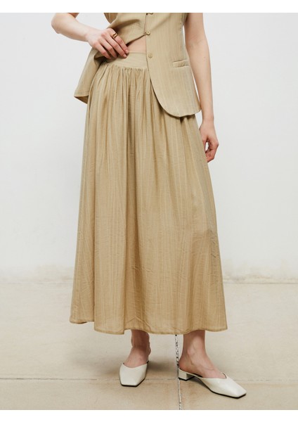 Beli Lastikli Keten Görünümlü Pileli Etek fiyatları