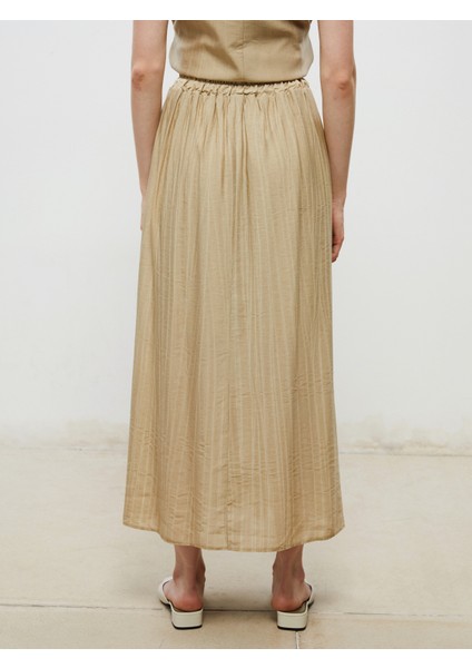 Beli Lastikli Keten Görünümlü Pileli Etek fırsatları