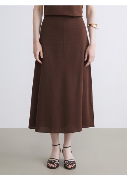 Beli Kemerli A Kesim Keten Karışımlı Etek fiyatları