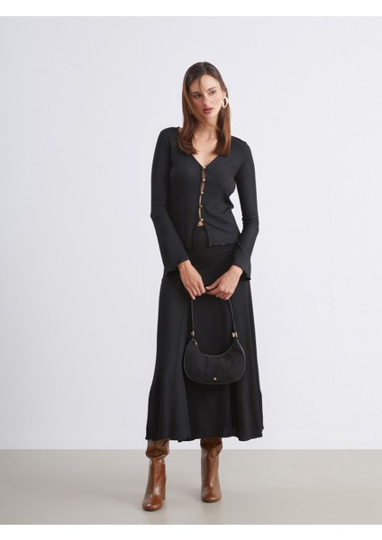 Beli Lastikli Dokulu Pileli Etek