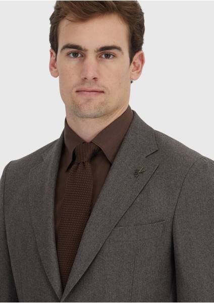 Açık Kahve Desenli Zeroweight Slim Fit %100 Yün Takım Elbise modelleri