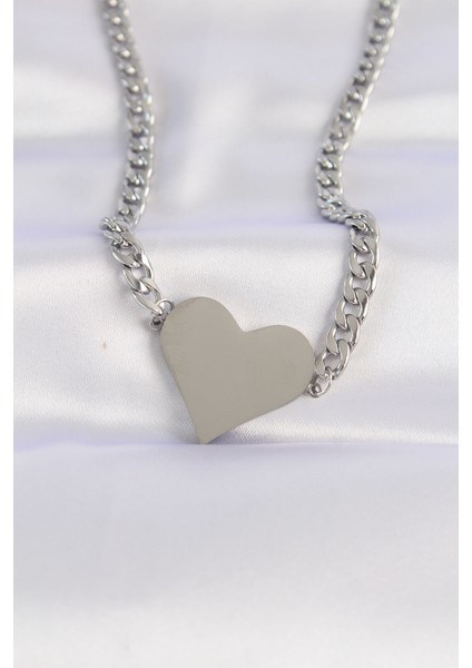 316L Çelik Zincir Gümüş Renk Düz Plaka Kalp Kolye fiyatları