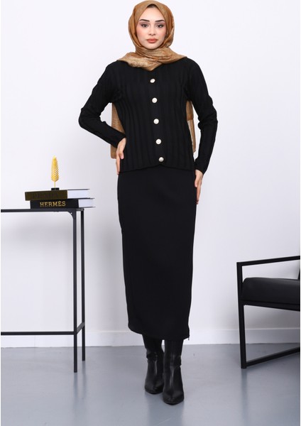 Siyah Soğuk İplik Düğmeli Hırka fiyatları