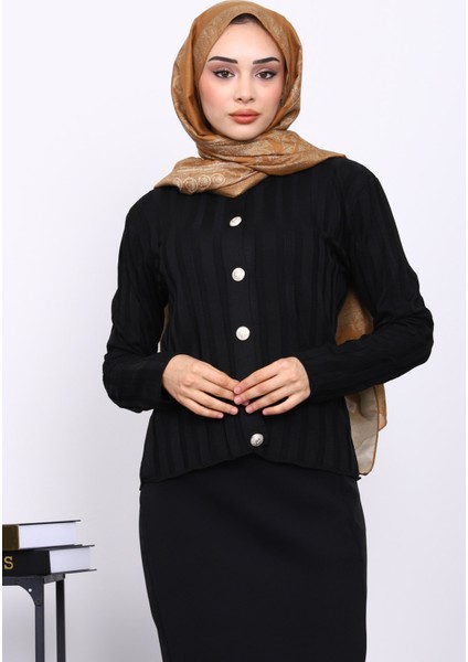 Siyah Soğuk İplik Düğmeli Hırka modelleri