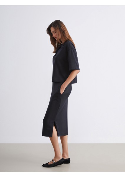 Beli Lastikli Yırtmaçlı Etek