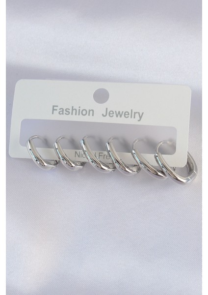 Pirinç Gümüş Renk Oval Küpe Seti fiyatları