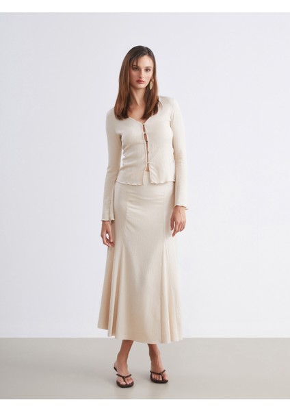 Beli Lastikli Dokulu Pileli Etek