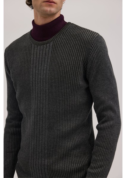 Antrasit Slim Fit Bisiklet Yaka Desenli Erkek Triko modelleri