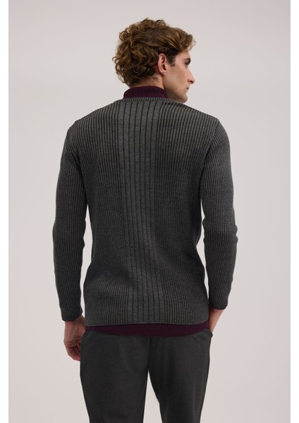 Antrasit Slim Fit Bisiklet Yaka Desenli Erkek Triko fiyatları