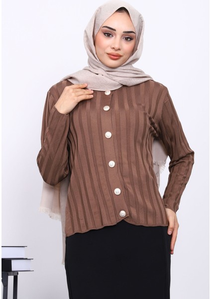 Koyuv Vizon Soğuk İplik Düğmeli Hırka