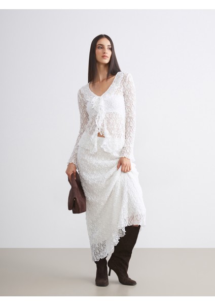 Beli Lastikli Dantelli Etek