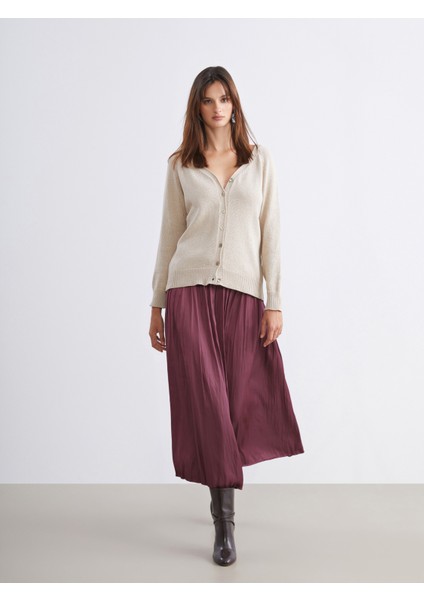 Beli Lastikli Saten Pileli Etek