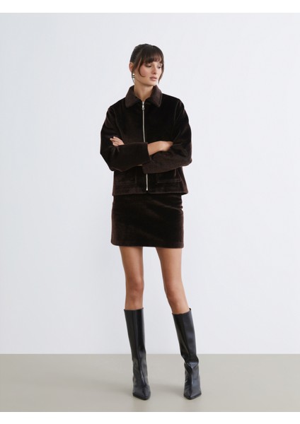 Beli Fermuarlı Mini Kürk Etek