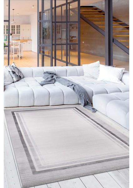 Art Deco 1010 Gri Çerçeveli Akrilik Modern Yumuşak Dokuma Salon Mutfak Oturma Yatak Odası Halısı