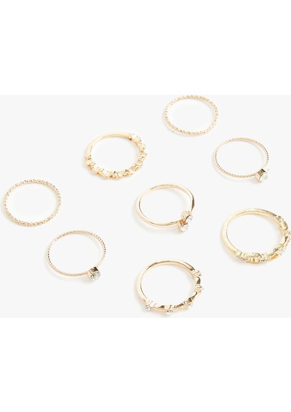 Çelik Karışımlı Taş Detaylı 8'li Yüzük Seti modelleri