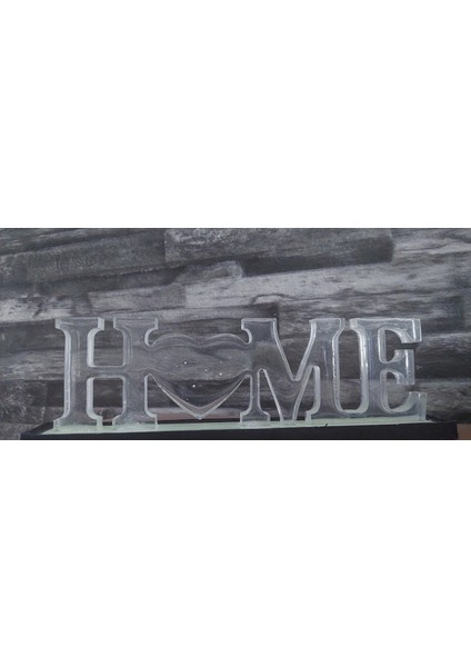 "HOME" Yazılı Dekoratif Masaüstü Objesi, El Yapımı Şeffaf Epoksi Obje
