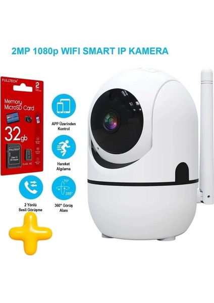 Hafıza Kartlı Wifi Akıllı Kamera Hareket Algılamalı Gece Görüşlü Bebek Kamera