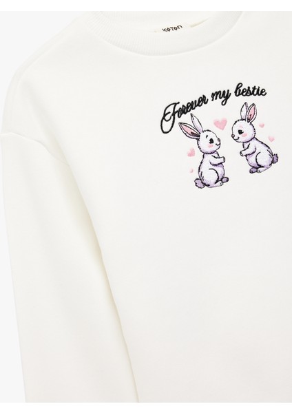 Tavşan Baskılı Uzun Kollu Bisiklet Yaka Sweatshirt modelleri