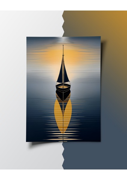 Çerçevesiz Poster 2'li Set, Soyut Gün Batımı ve Yelkenli Tekne Temalı Modern Dekorasyon Poster fiyatları