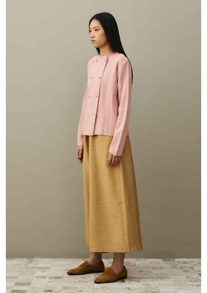 Çift Düğme Crop Hırka Pembe