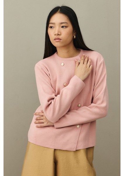 Çift Düğme Crop Hırka Pembe modelleri