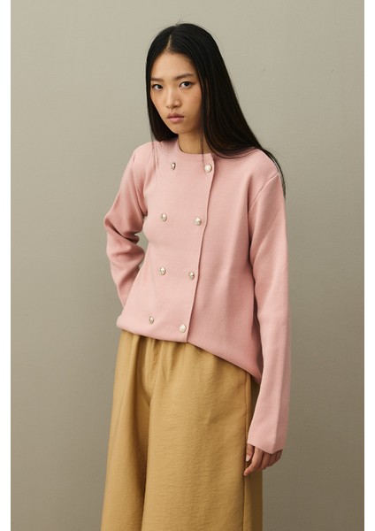 Çift Düğme Crop Hırka Pembe indirimleri