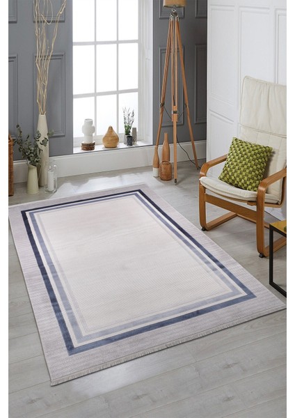 Art Deco 1010 Mavi Çerçeveli Akrilik Modern Yumuşak Dokuma Salon Mutfak Oturma Yatak Odası Halısı